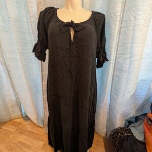 NATURAL LIFE Black Babydoll Midi Dress with Puff Sleeves - M